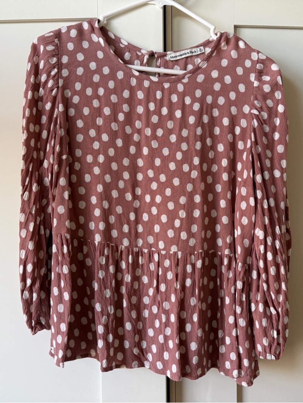 Abercrombie & Fitch Dusty Rose Polka Dot Peplum Top